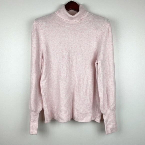 J. Crew Extra Soft Yarn Puff Sleeve Turtleneck Sweater Light Pink Size L - Picture 2 of 7